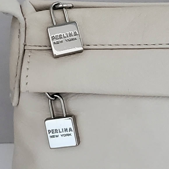 Perlina New York Logo Soft Cream Leather Crossbody Bag - Picture 3 of 10